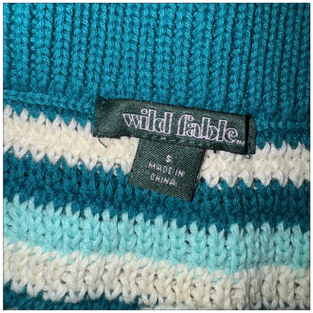 Wild Fable Striped Knit Mini Skirt Teal Cream Crochet Style Boho Size Small NWT - Picture 5 of 5